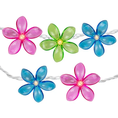 Set Of 10 Pink, Blue And Green Flower Patio And Garden Novelty Lights 2.5