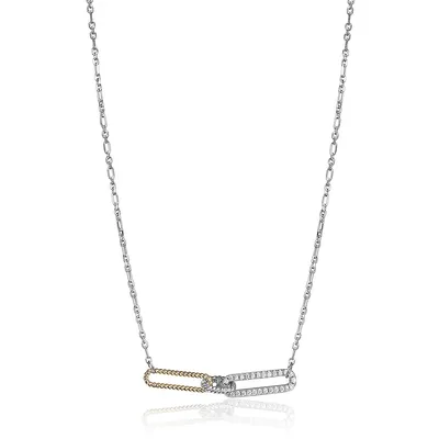 Paperclip Sterling Silver Two-tone 18k Gold Plated With Cubic Zirconia 3-link Necklace