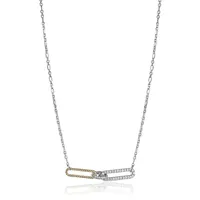 Paperclip Sterling Silver Two-tone 18k Gold Plated With Cubic Zirconia 3-link Necklace