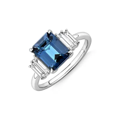 London Blue Topaz Ring With 0.30 Carat Tw Of Diamonds In 14kt White Gold