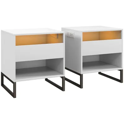 2pcs Nightstand With Charging Station, Usb Ports, Led Light