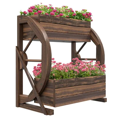 tier Wooden Wagon Planter Box With Drainage Holes