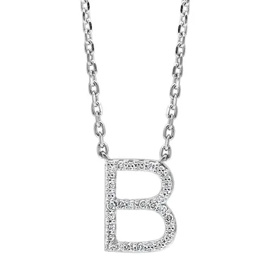 Silver Diamond B Pendant Necklace