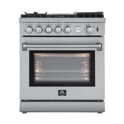 Lazio Full Gas 30" Inch. Freestanding Range With 5 Italian Sealed Burners Cooktop - 4.32 Cu.ft. Stainless Steel Convection Oven Includes Cast Iron Accessories - FFSGS6276-30