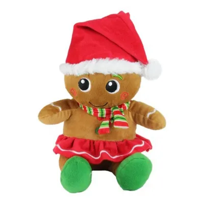 11in Brown And Red Plush Sitting Gingerbread Girl Christmas Figure