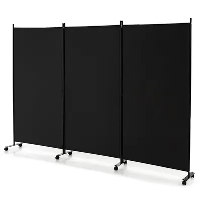 3-panel Folding Room Divider 6ft Rolling Privacy Screen Withlockable Wheels Black/brown/grey/white