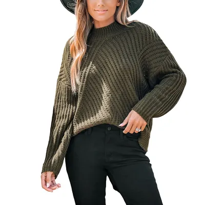 Women's Dark Green Chunky Knit Turtleneck Sweater