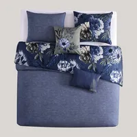 Daisy Blue 100% Cotton 5 Piece Reversible Comforter Set