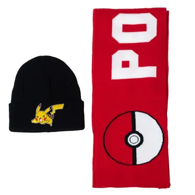 Pokemon Pikachu And Pokeball Beanie And Scarf Set