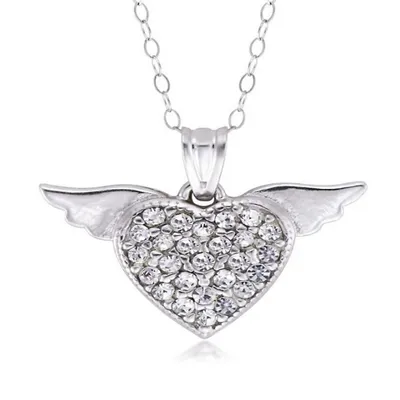 10kt 18" White Heart With Wings Cz Necklace