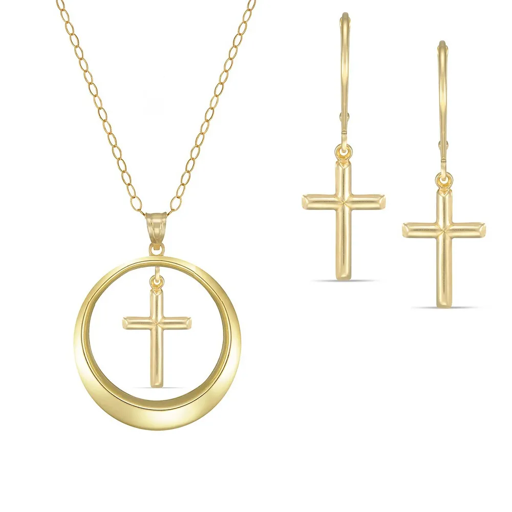 10kt Gold Filled Cross Earring And Necklace Set