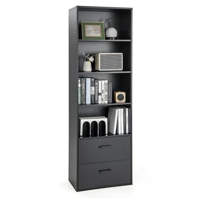 6-tier Tall Bookshelf Freestanding Modern Bookcase Black Storage Cabinet