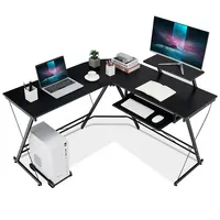 L Shaped Computer Desk Home Office Workstation W/ Movable Monitor Stand