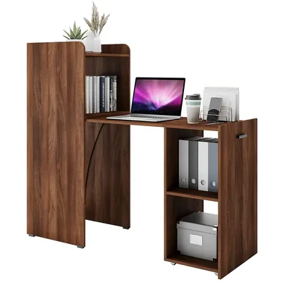 Extendable Computer Desk Reversible Home Office Desk Study Writing Desk Natural/brown