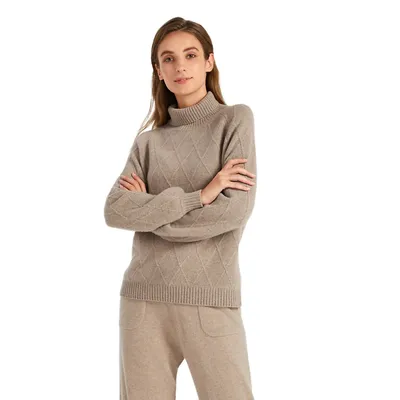 Unique Diamond Knit Cashmere Turtleneck Sweater