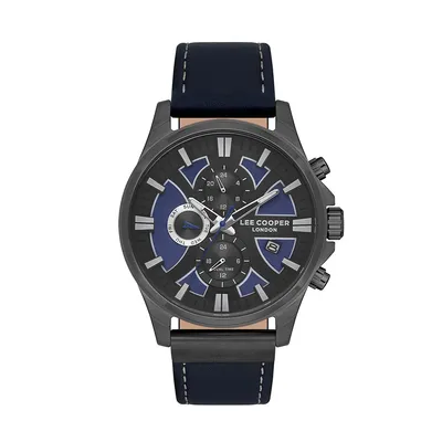 Men's Lc07425.069 Chronograph Gun Watch With A Black Leather Strap And A Gun Dial