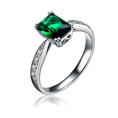 Sterling Silver White Gold Plating With Emerald Cubic Zirconia French Pave Ring