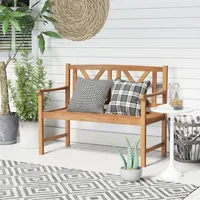 Patio Acacia Wood 2-person Slatted Bench Outdoor Loveseat Chair Garden Natural