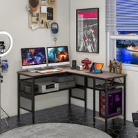 Reversible L-shaped Computer Desk With Charging Station Adjustable Shelf Cpu Stand