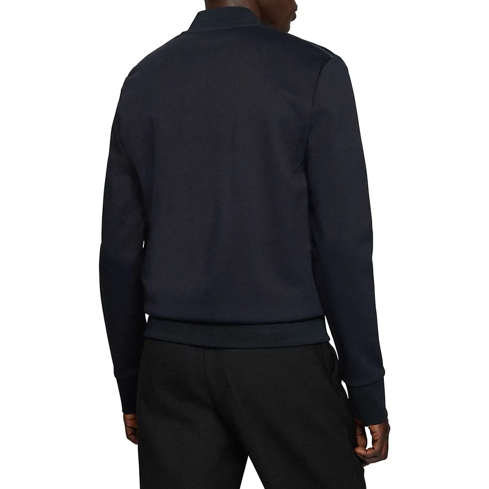 Quilt-Front Zip Sweatshirt