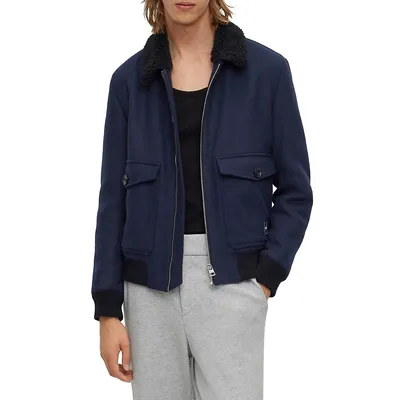 Teddy Collar Zipper Front Wool-Blend Jacket
