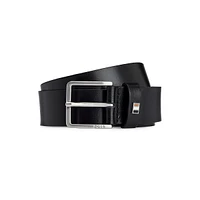 Leather Belt With Signature-Stripe Keeper Trim