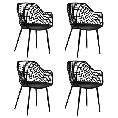 Modern Dining Chair Set Of 4 Plastic Shell Hollow Withmetal Legs For Living Room