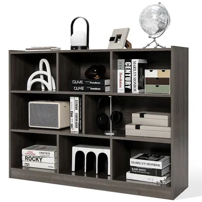 3-tier Open Bookcase 8-cube Bookshelf Storage Display Cabinet French Oak Grey/white
