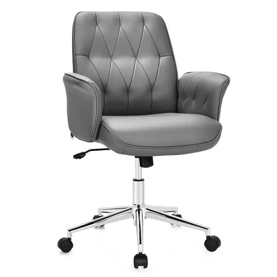 Modern Home Office Leisure Chair Pu Leather Adjustable Swivel W/ Armrest