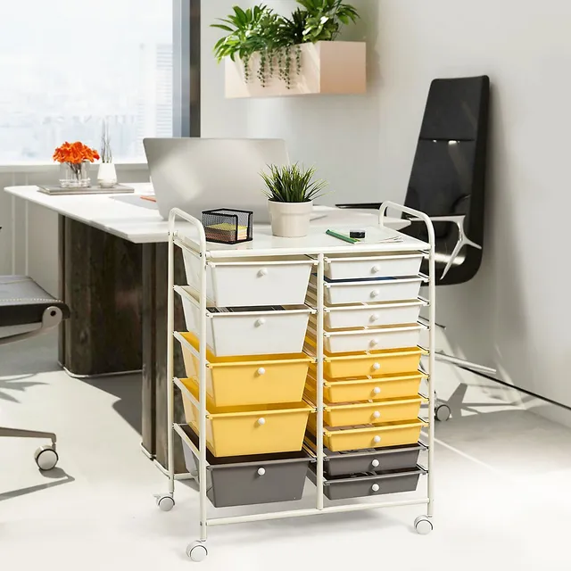 Costway 15 Drawer Rolling Storage Cart Tools Scrapbook Paper Office School Organizer