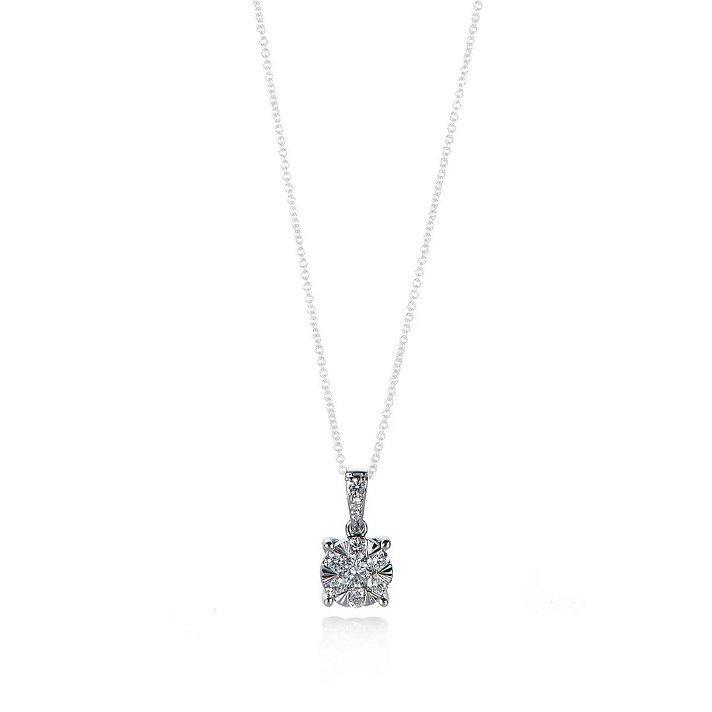 14K White Gold Cluster Pendant Chain-Link Necklace with 0.46 CT. T.W. Diamonds