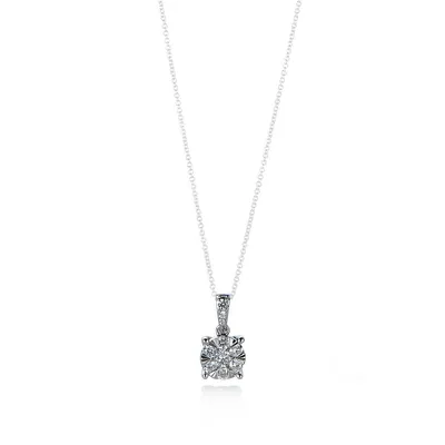 14K White Gold Cluster Pendant Chain-Link Necklace with 0.46 CT. T.W. Diamonds