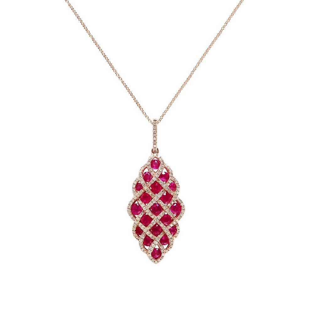 14K Rose Gold Diamond and Natural Ruby Pendant