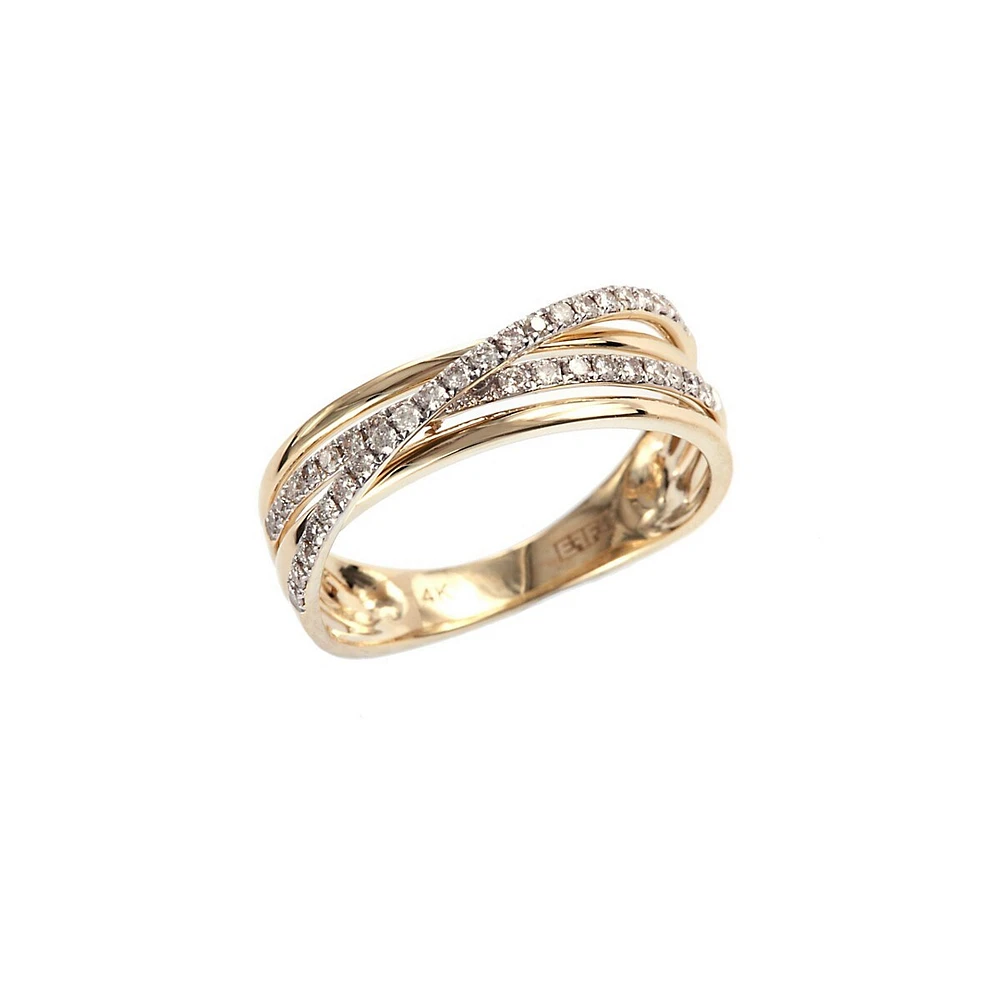 Bague En Or Jaune 14 K Sertie De Diamants 0,29 Ct Pt