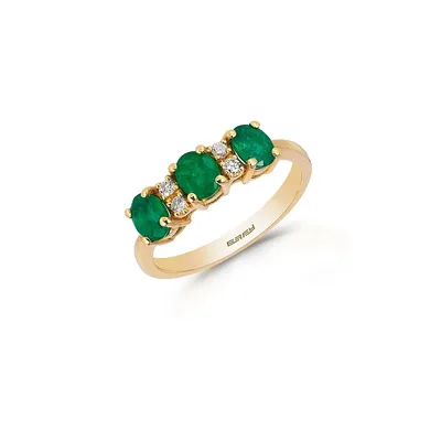 14K Yellow Gold Natural Emerald Ring with 0.08 CT. T.W. Diamonds