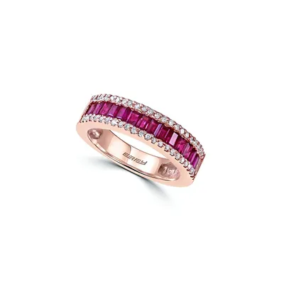14K Rose Gold Ruby Ring with CT. T.W. Diamonds