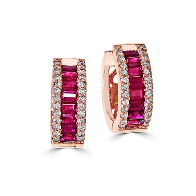 14K Rose Gold Natural Ruby Earrings with 0.38 CT. T.W. Diamonds