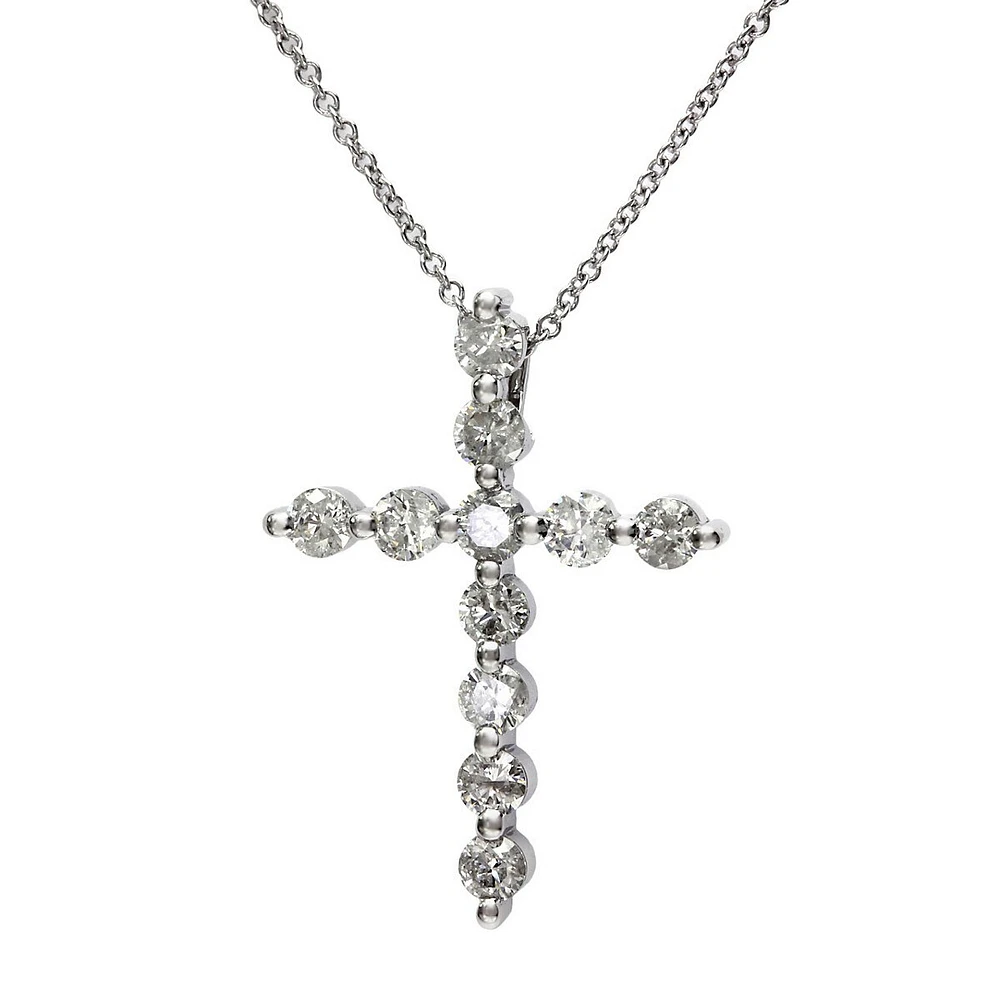 14K White Gold Diamond Cross Pendant