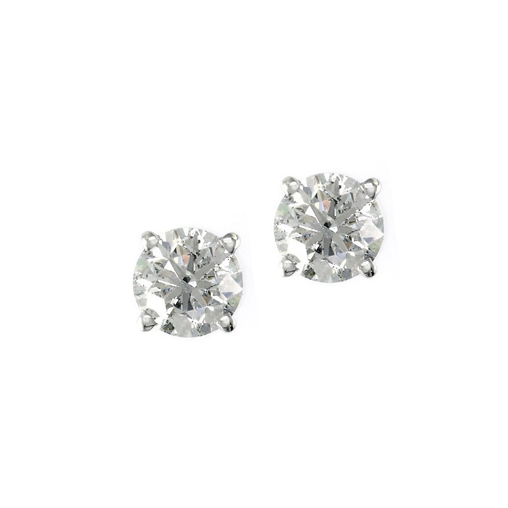 Boutons d'oreilles en or blanc 14 ct à diamants de 1 ct PT