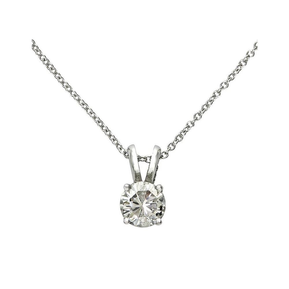 Or Blanc 14 K 0,50 Ct Pt Pendentif a Diamants