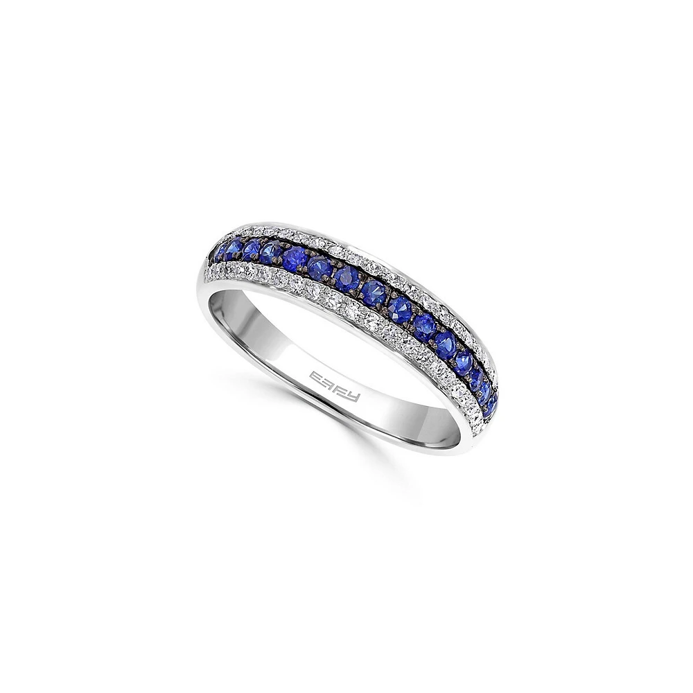 Bague en or blanc 14 K avec saphirs et diamants de 0,17 ct PT