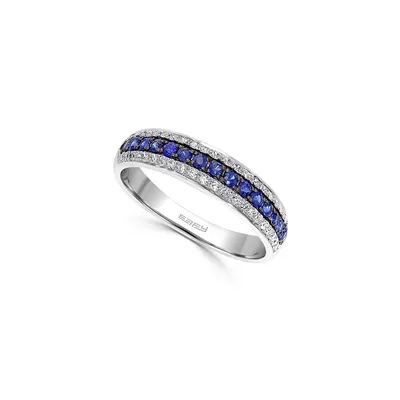 14K White Gold Ring with Sapphires and 0.17 CT. T.W. Diamonds