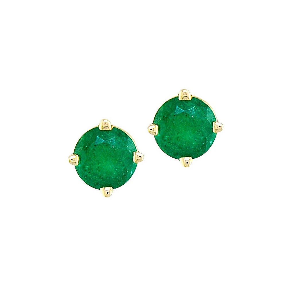 14K Yellow Gold Emerald Stud Earrings