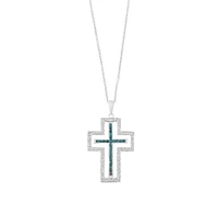 14K White Gold Cross Pendant Necklace with 1.05 CT. T.W. White and Blue Diamonds