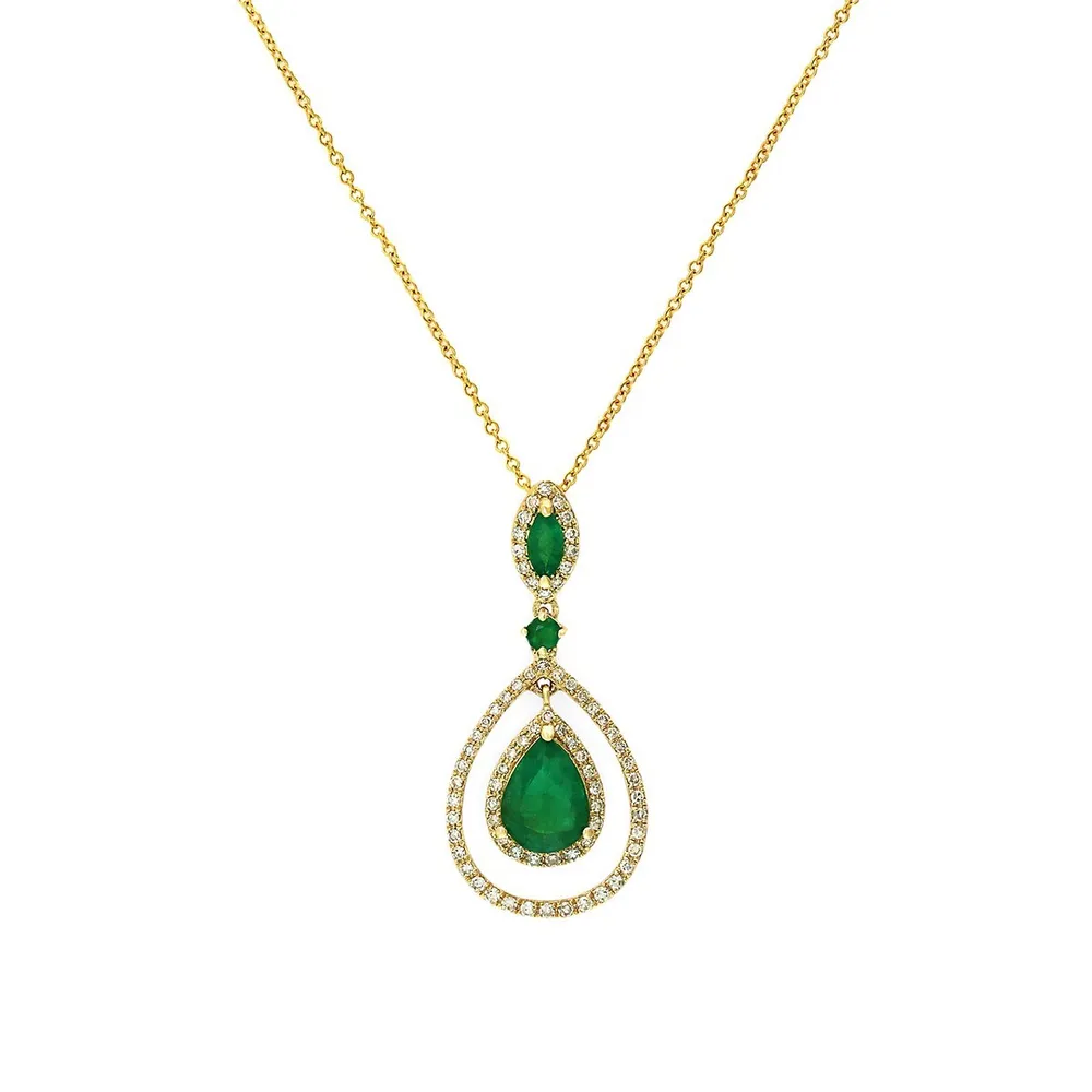 14K Yellow Gold Diamond Emerald Pendant