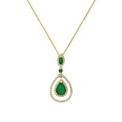 14K Yellow Gold Diamond Emerald Pendant