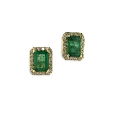 14K Yellow Gold Stud Emerald Earrings with 0.25 CT. T.W. Diamonds
