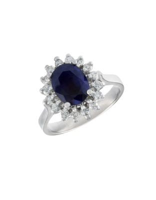 14K White Gold, Sapphire & Diamond Halo Ring