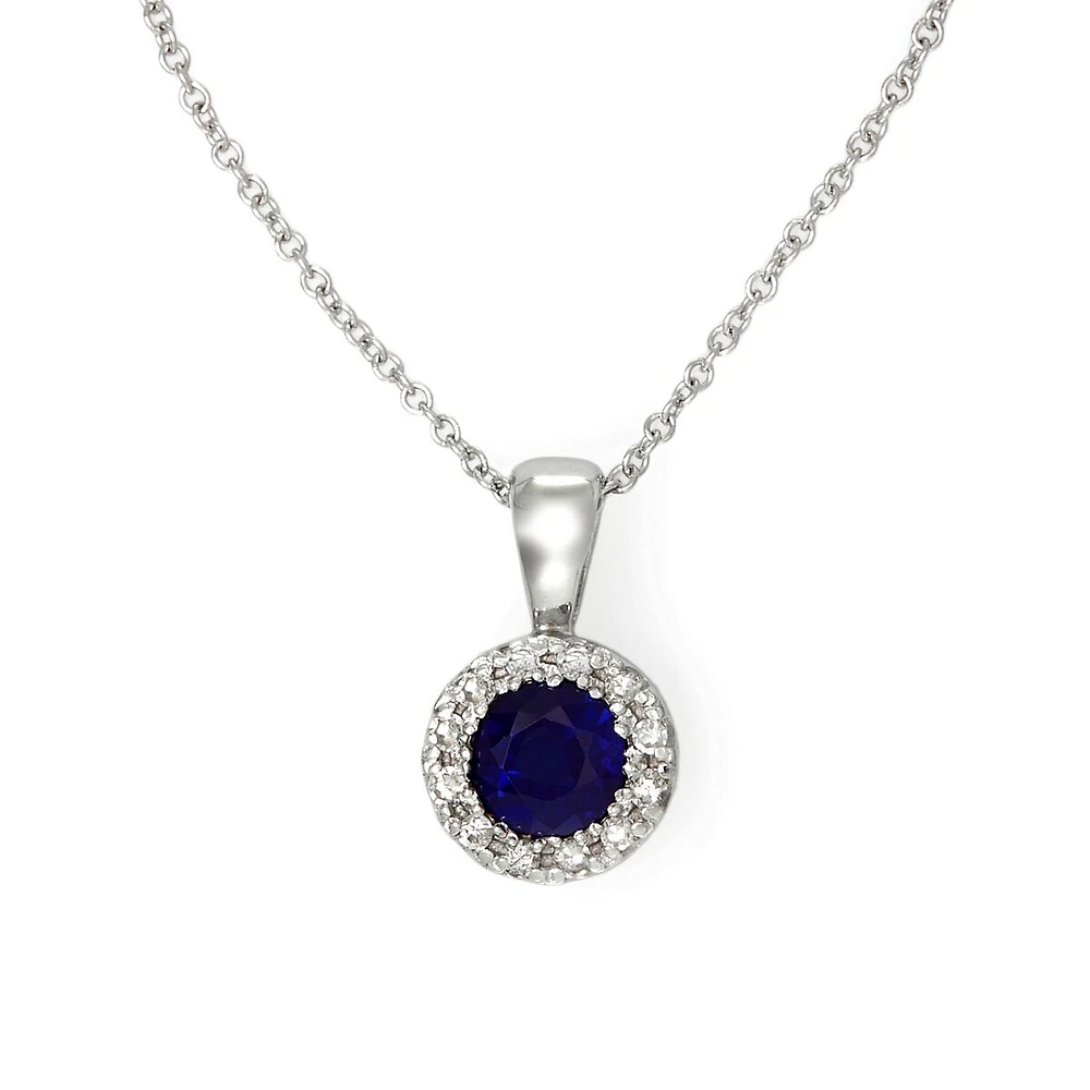 14K White Gold Diamond Sapphire Pendant