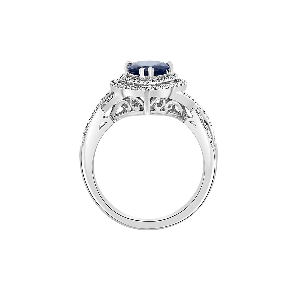 Bague en or blanc 14 carats, saphir naturel et diamant de 0,38 ct. TW